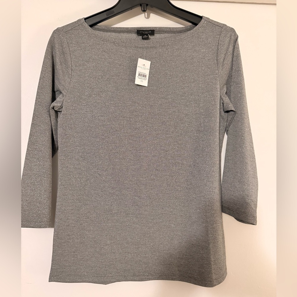 Ann Taylor Factory Silver 3/4 Sleeve Top